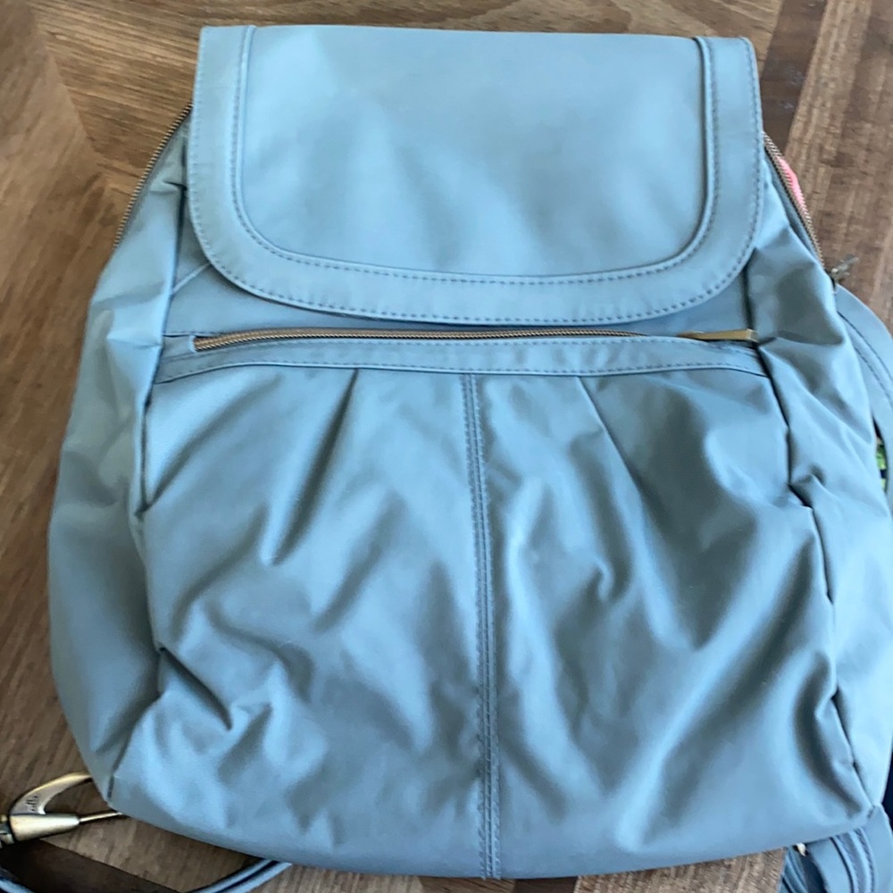 Small gray/hot pink Travelon locking backpack